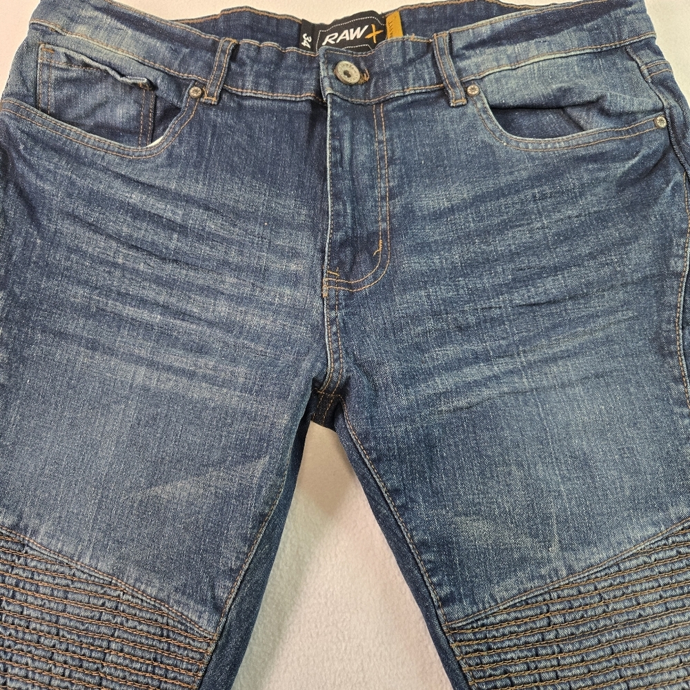 Raw X Men's Jeans 34 Waist Distressed Blue Stretch Denim Slim Moto Streetwear